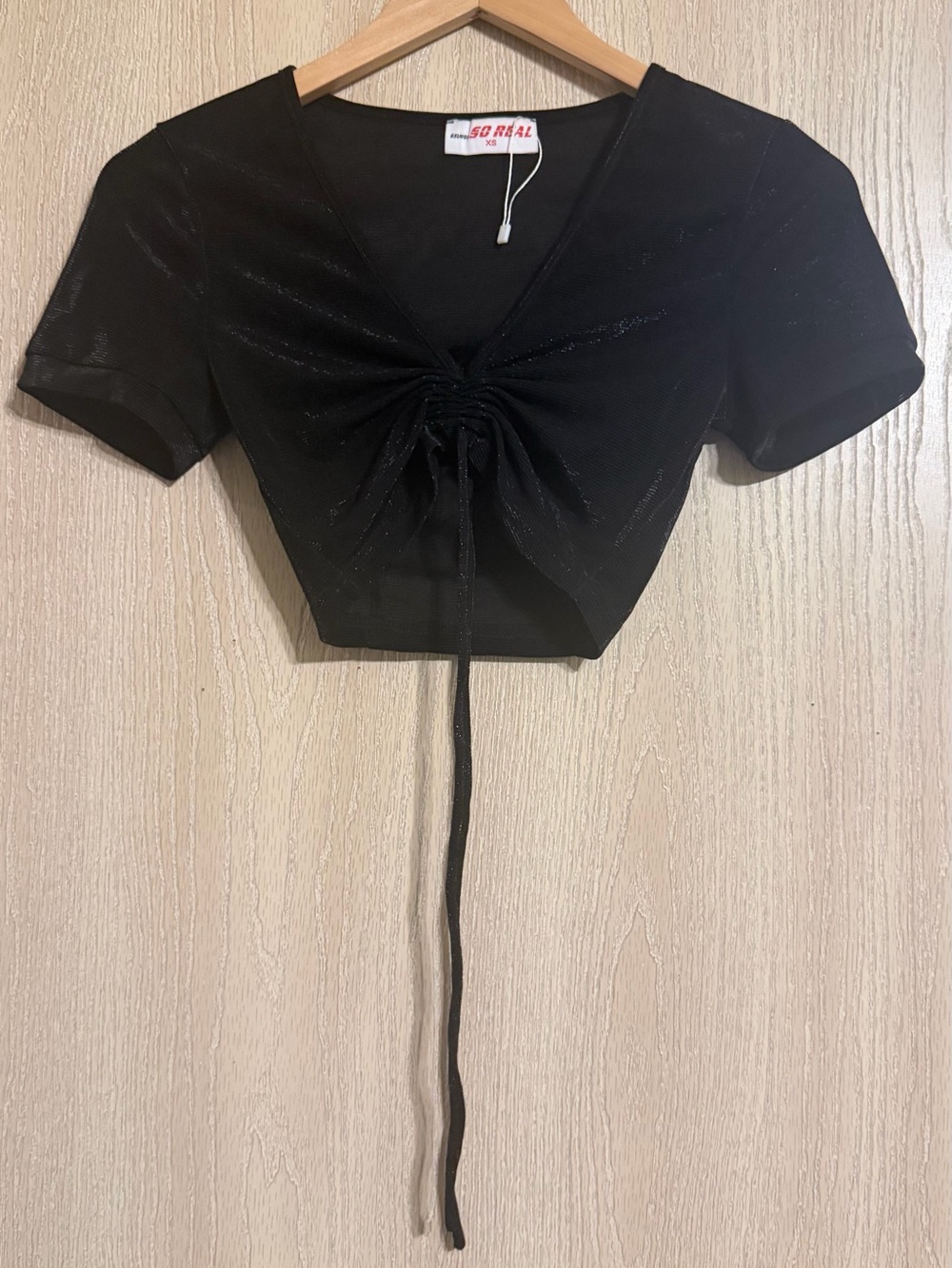 So Real Black Drawstring Ruched Crop Top
